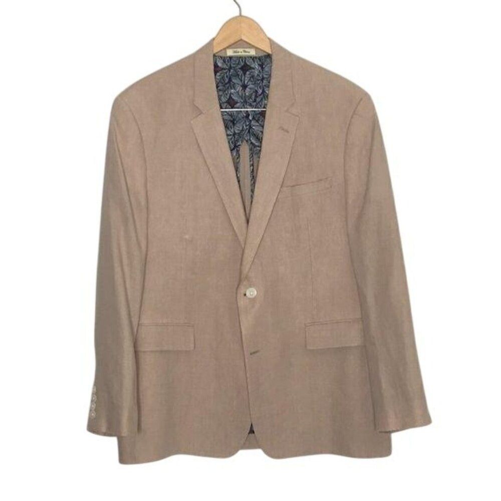 English Laundry Mens Beige Linen Blazer Jacket XL Single-Breasted Lined Two-Butt